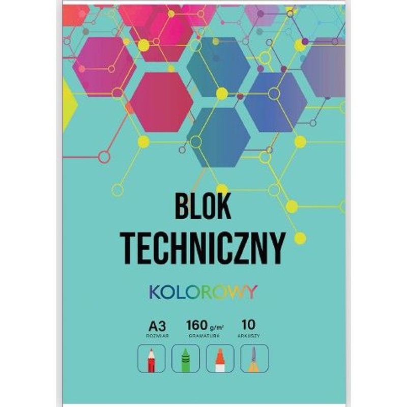 Blok techniczny A3 10 kartek kolorowy Auchan 1 sztuka
