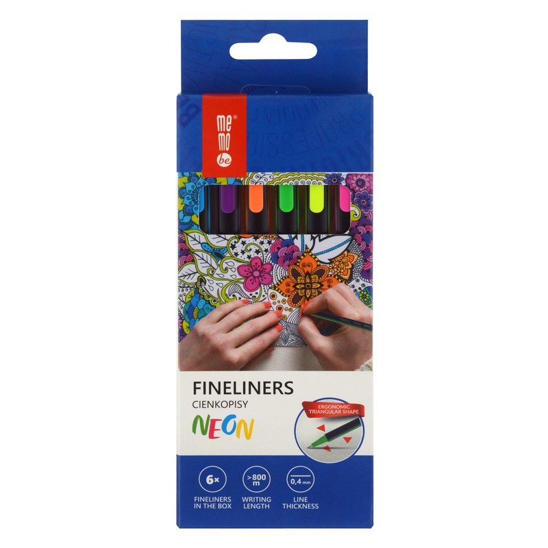 Cienkopisy neonowe 0,4 mm MEMOBE 6 sztuk