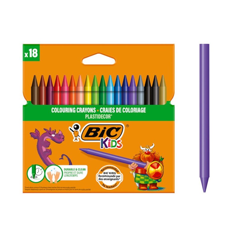 Kredki świecowe do kolorowania Kids Plastidecor BIC  18 sztuk