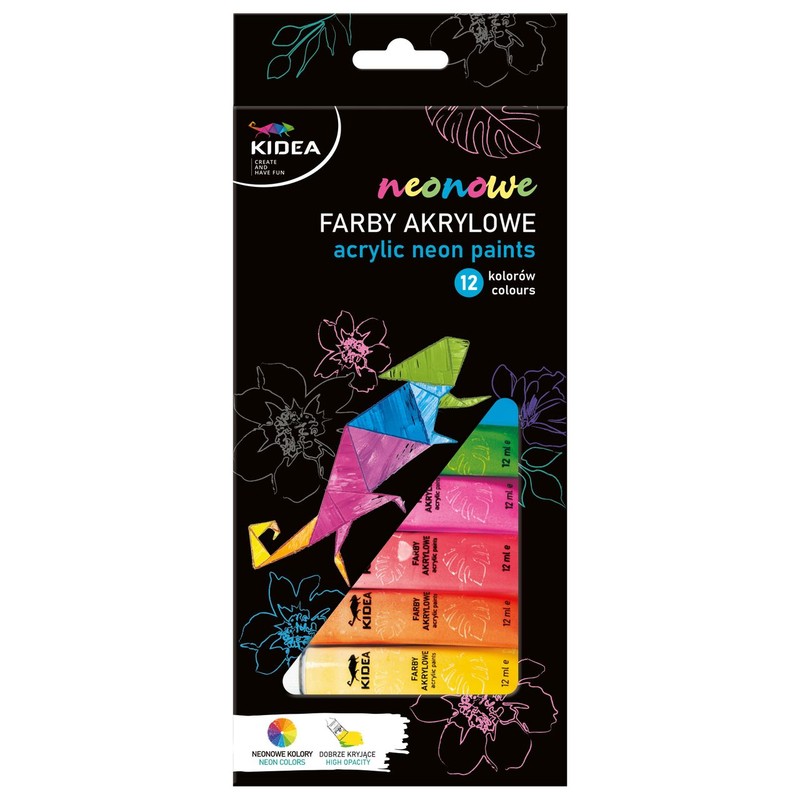 Farbowy akrylowe neonowe 12 kolorów Kidea 12 sztuk