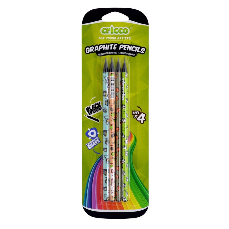 Ołówek trójkątny Black Wood HB Cricco 4 sztuki