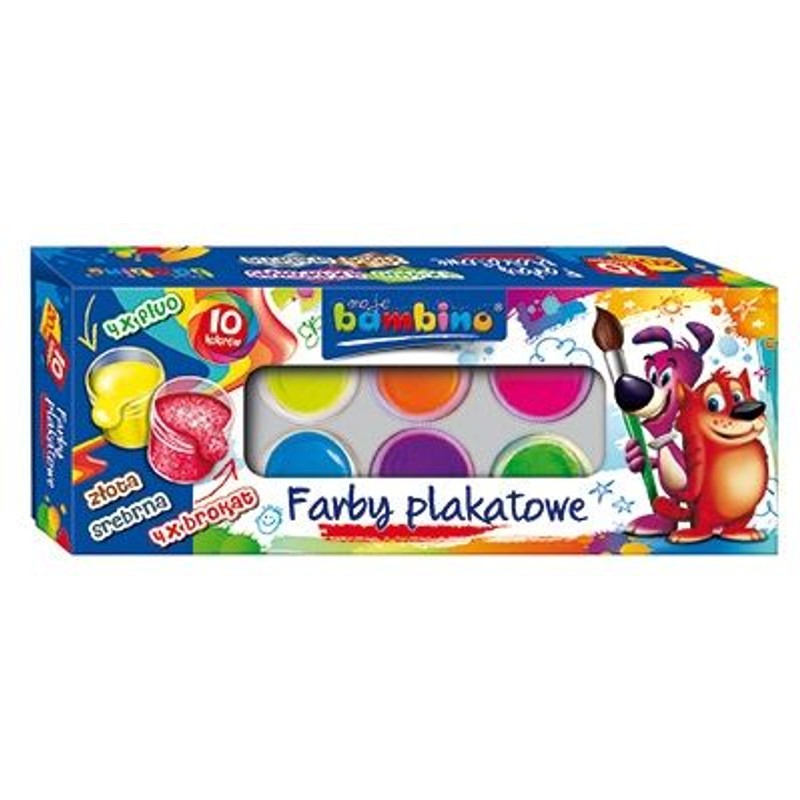 Farby plakatowe dekoracyjne 10 kolorów Bambino 10 sztuk