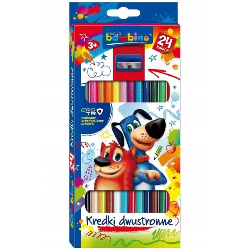 Kredki szkolne trójkątne dwustronne 24 kolory Bambino 12 sztuk