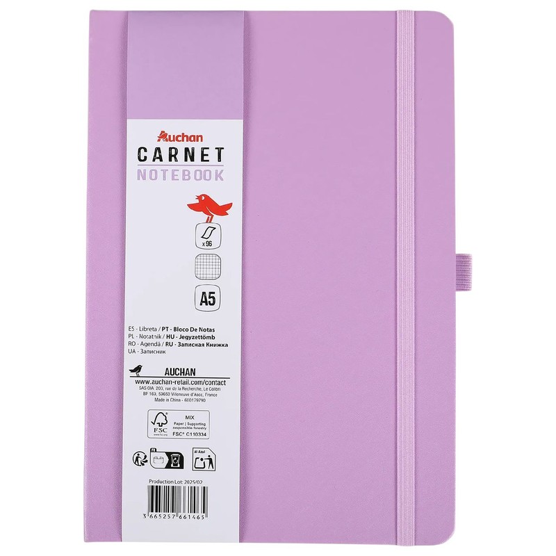 Notes A5 kratka 96k fioletowy Auchan 1 sztuka