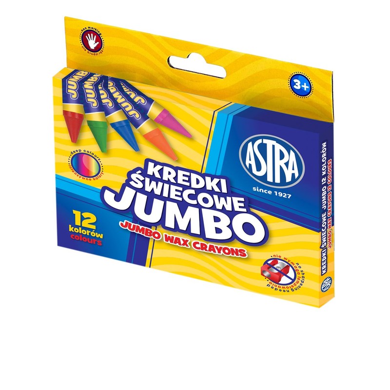 Kredki świecowe Jumbo okrągłe 12 kolorów 9/100mm ASTRA 12 sztuk