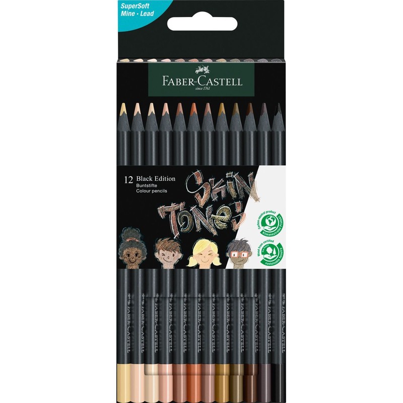 Kredki trójkątne Black Edition w odcieniach skóry Faber Castell 12 sztuk