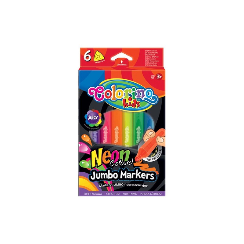 Flamastry Jumbo trójkątne 6 kolorów "neon" Colorino Kids 6 sztuk