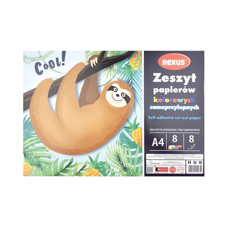 Zeszyt papierów kolorowych samoprzylepnych A4/8k mix Rexus 1 sztuka