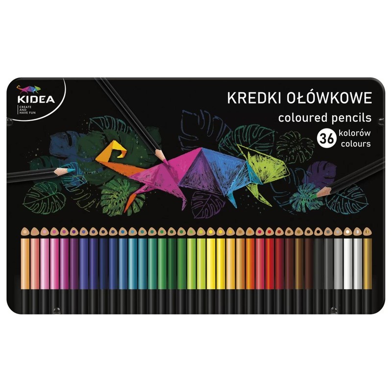 Kredki trójkątne w metalowym pudełku 36 kolorów Kidea 36 sztuk