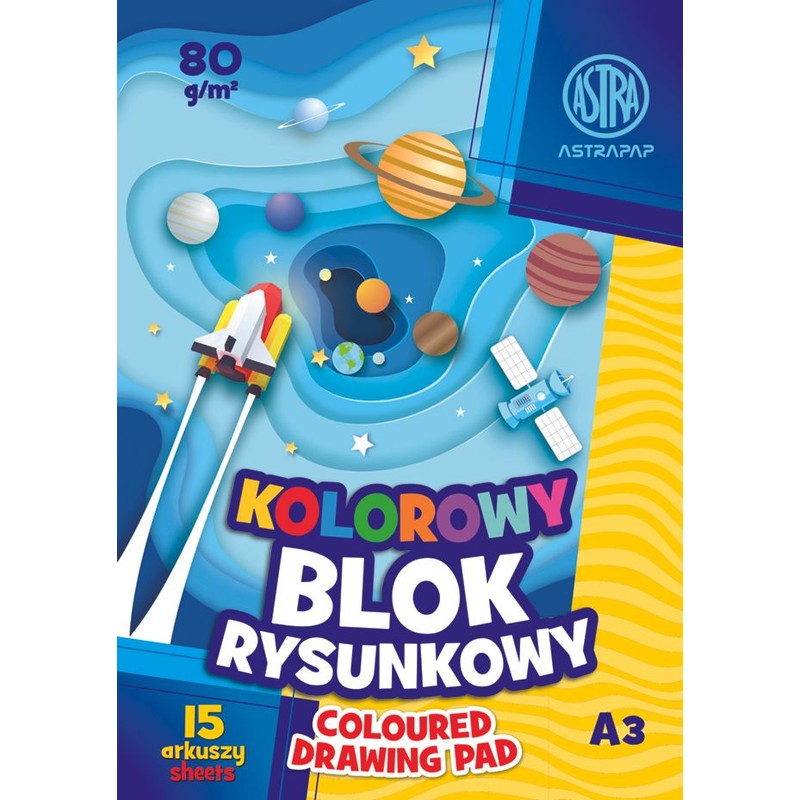 Blok kolorowy barwiony w masie Astrapap A3 80g 15 arkuszy mix ASTRA 1 sztuka