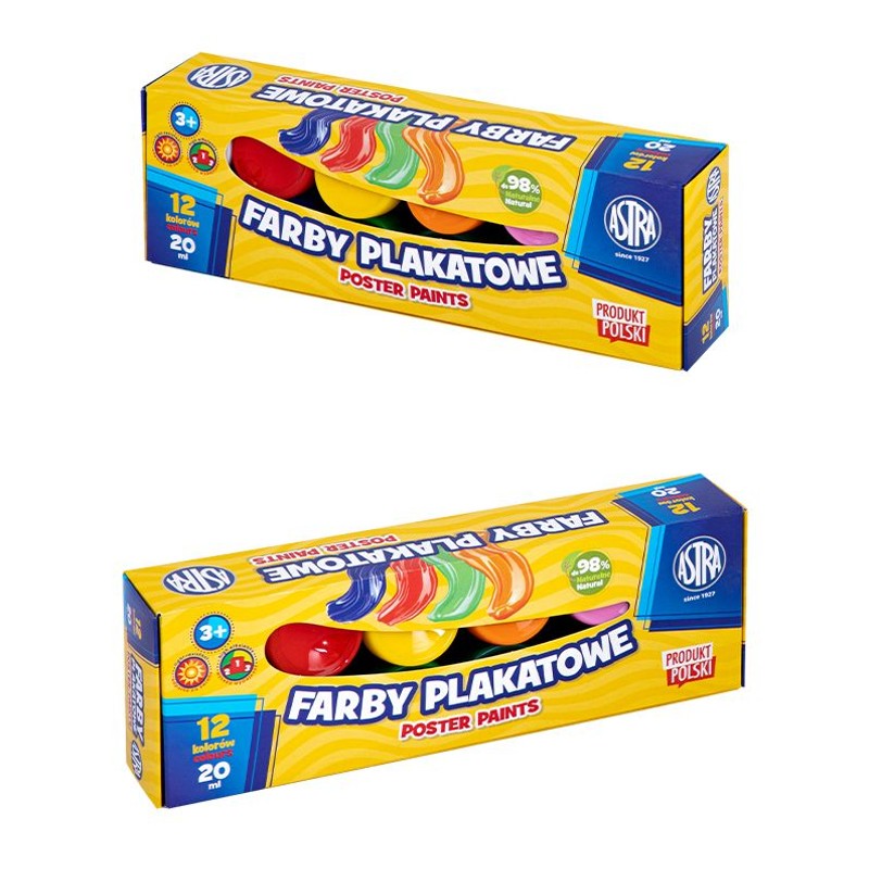 Farby plakatowe 12 kolorów x 20 ml  Astra 12 sztuk