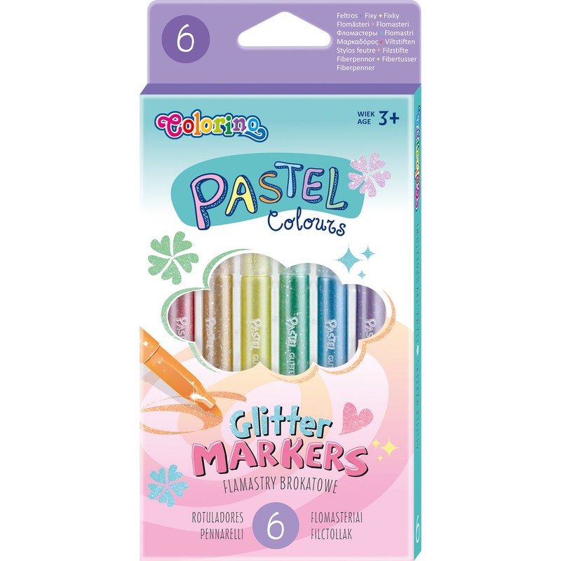 Flamastry brokatowe Pastel 6 kolorów Colorino 6 sztuk