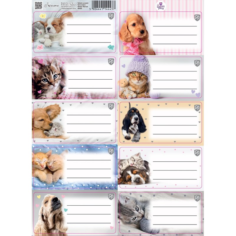 Naklejki na zeszyty pasek Kids 10 szt. The Sweet Pets zestaw