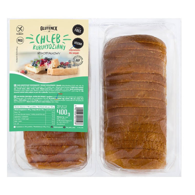 Chleb kukurydziany bezglutenowy niskobiałkowy GLUTENEX 400 g