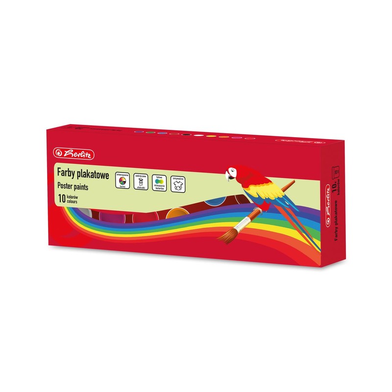 Farby plakatowe szkolne 10 kolorów 20 ml Herlitz Zestaw
