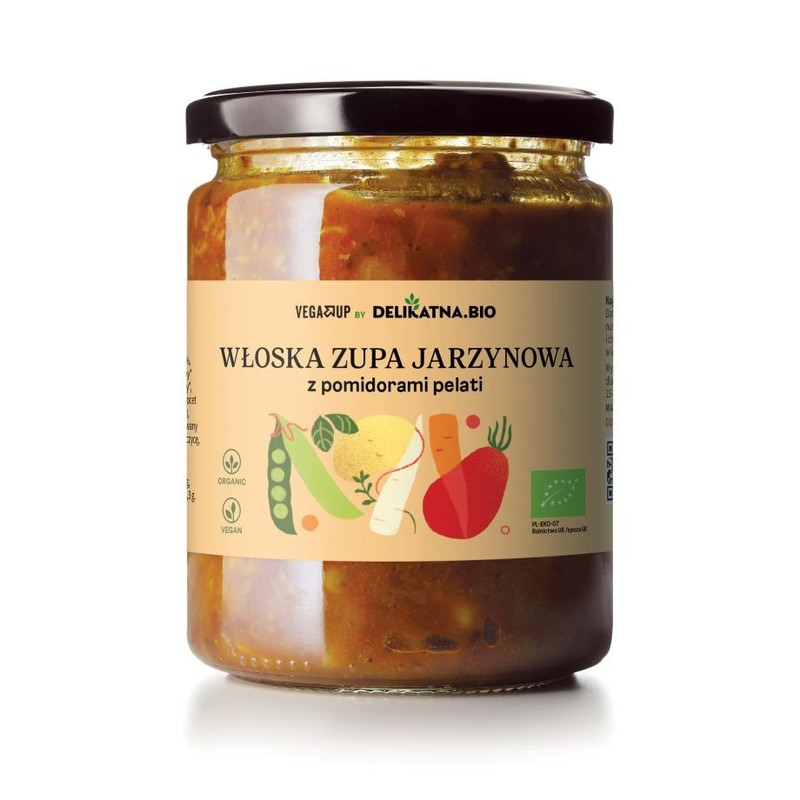 BIO Ekologiczna włoska zupa jarzynowa z pomidorami pelati  VEGAUP BY DELIKATNA.BIO 600 ml