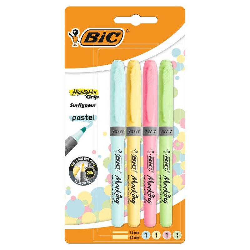 Zakreślacz Pastel Highlighter Grip BIC 4 sztuki