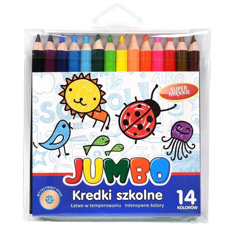 Kredki szkolne ołówkowe 14 kolorów Jumbo 14 sztuk