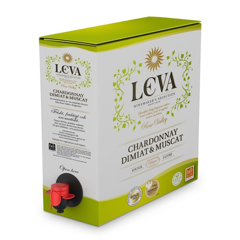 Wino bułgarskie białe wytrawne Chardonnay Dimiat & Muscat alk. 13,0% obj. Leva 750 ml