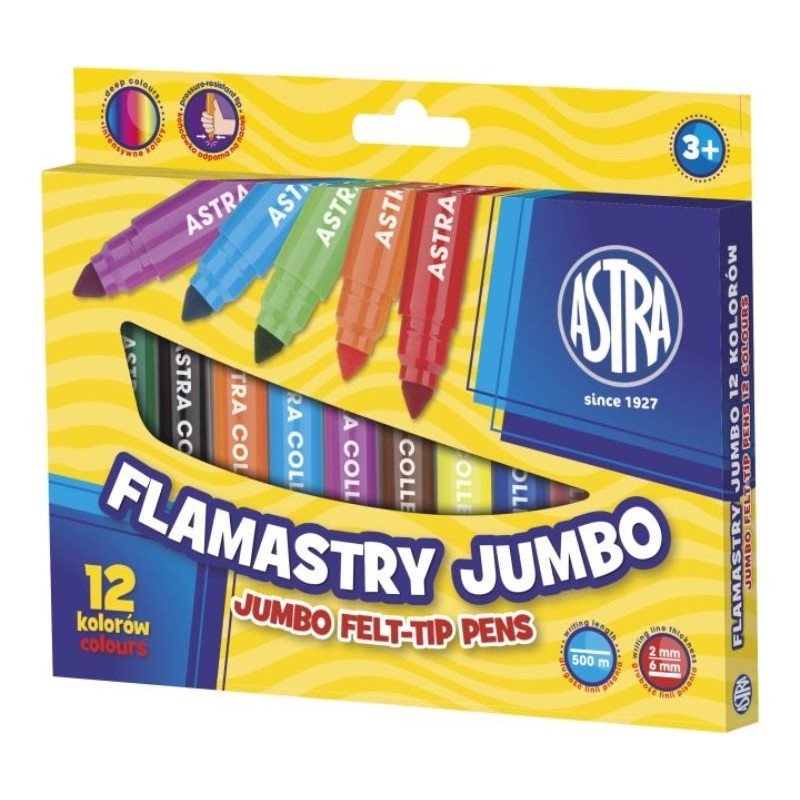 Flamastry okrągłe Jumbo 12 kolorów ASTRA 12 sztuk
