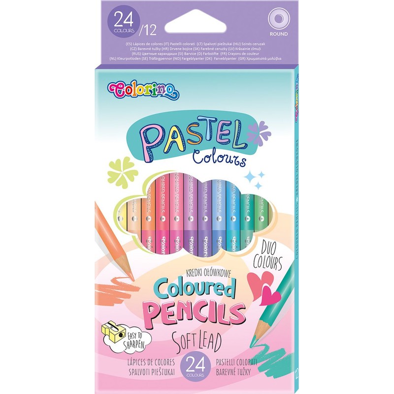 Kredki ołówkowe okrągłe dwukolorowe Pastel 12 szt. 24 kol. Colorino 12 sztuk
