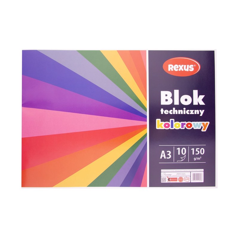 Blok techniczny kolorowy A3/10k mix Rexus 1 sztuka
