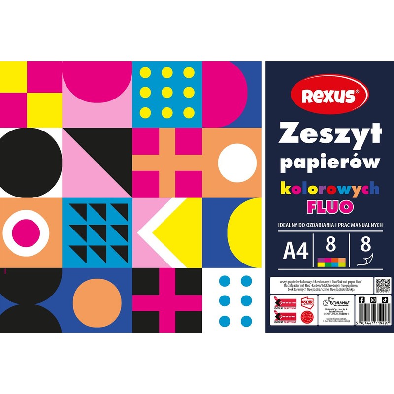 Zeszyt papierów kolorowych kredowanych Fluo A4/8k Rexus 1 sztuka