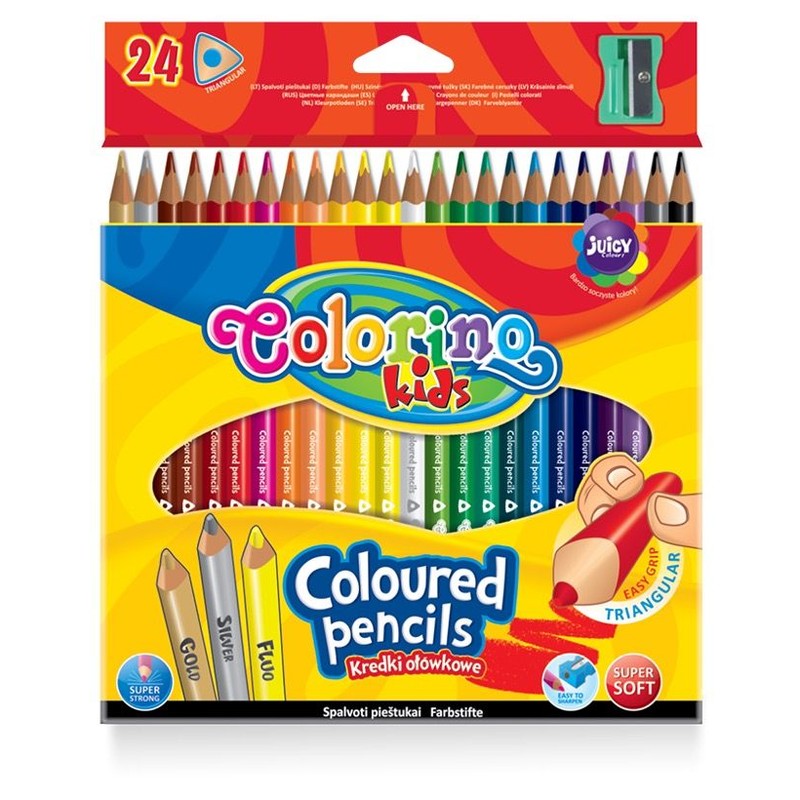 Kredki ołówkowe trójkątne 24 kolory + temperówka  Colorino 24 sztuki