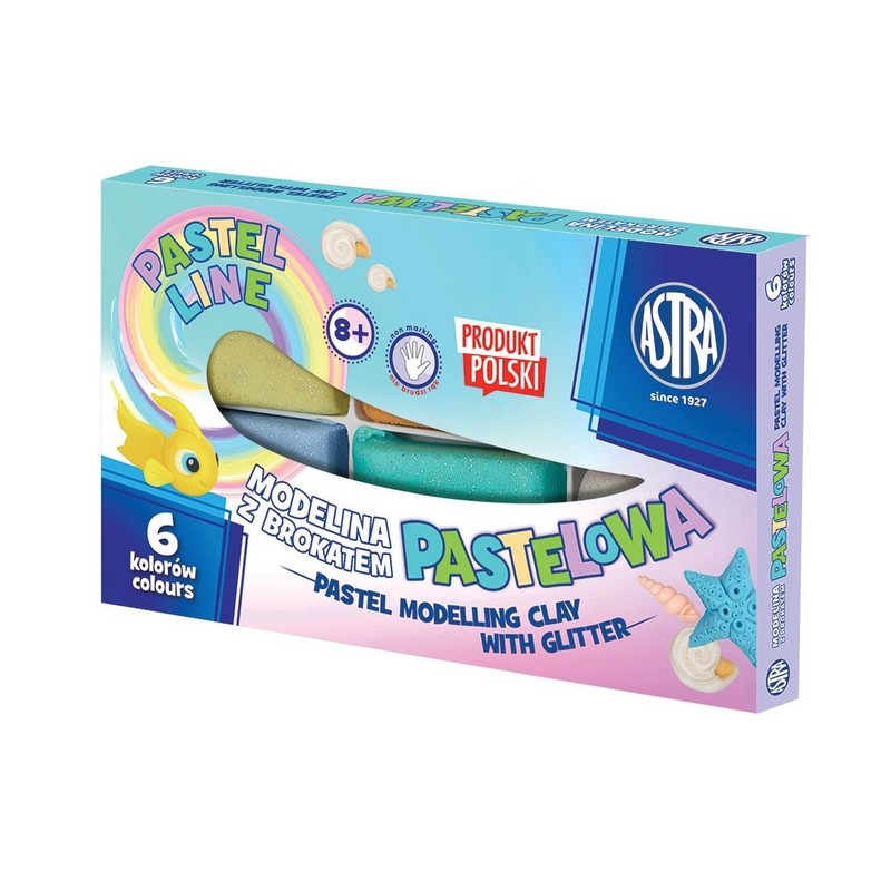 Modelina pastelowa z brokatem 6 kol x 20g  ASTRA 6 sztuk