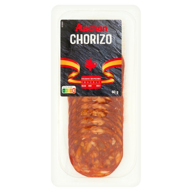 Chorizo kiełbasa wieprzowa krótko dojrzewająca plastry Auchan 60 g