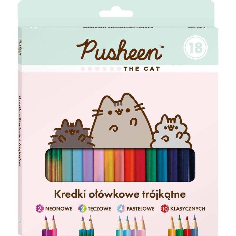 Kredki ołówkowe trójkątne  Pusheen 18 kolorów St. Majewski 18 sztuk