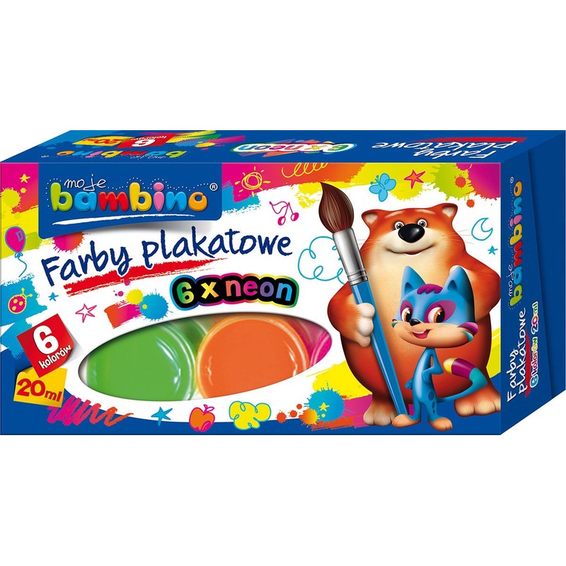 Farby plakatowe 6 kolorów neonowe Bambino 1 sztuka