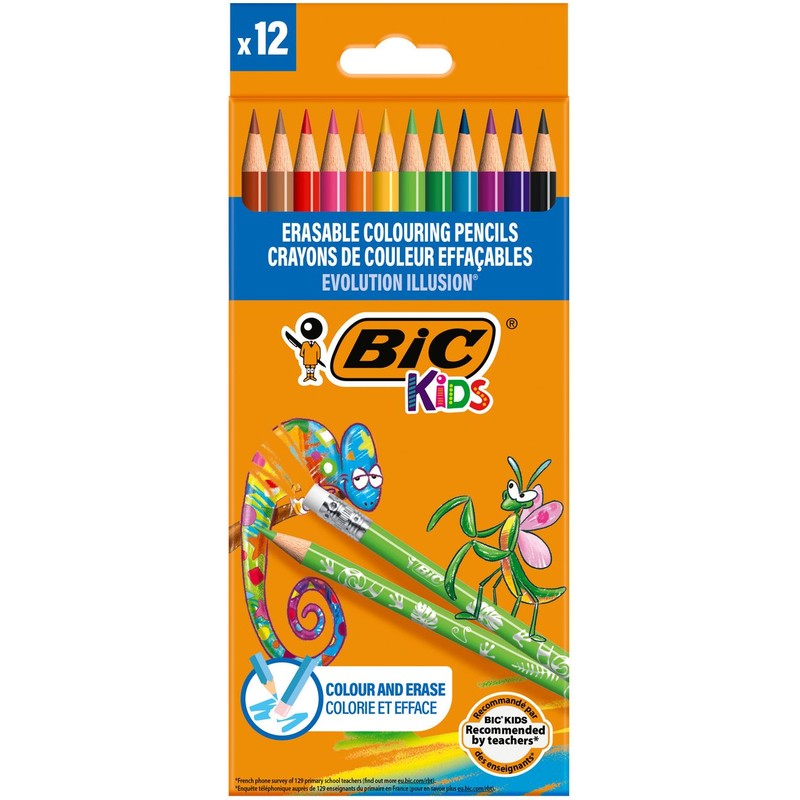 Kredki ołówkowe wymazywalne Kids Evolution Illusion BIC 12 sztuk