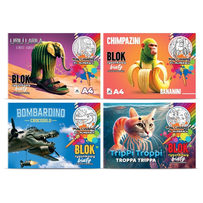 Blok rysunkowy A4 z kolorowanką Brainrot Delta Graphix 1 sztuka