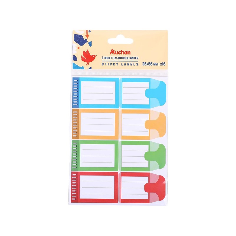 Etykiety kolorowe Fun 35 x 56mm Auchan 16 sztuk
