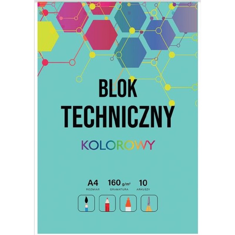 Blok techniczny A4 10 kartek kolorowy Auchan 1 sztuka