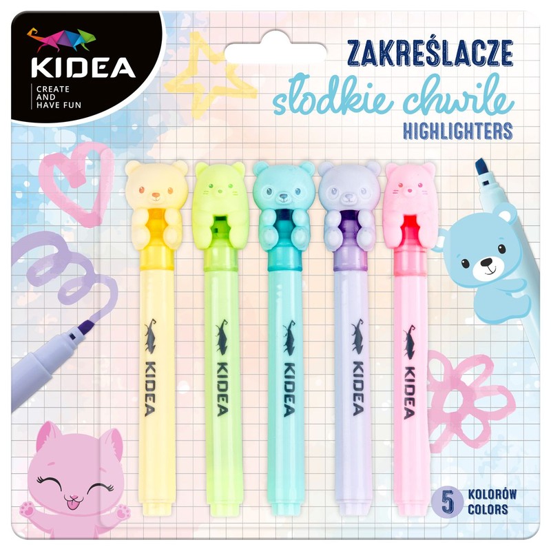 Zakreślacze Słodkie Chwile 5 kolorów Kidea 5 sztuk