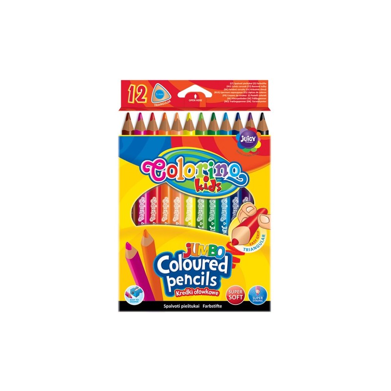 Kredki ołówkowe trójkątne Jumbo 12 kol. 17,5 cm Colorino Kids 12 sztuk