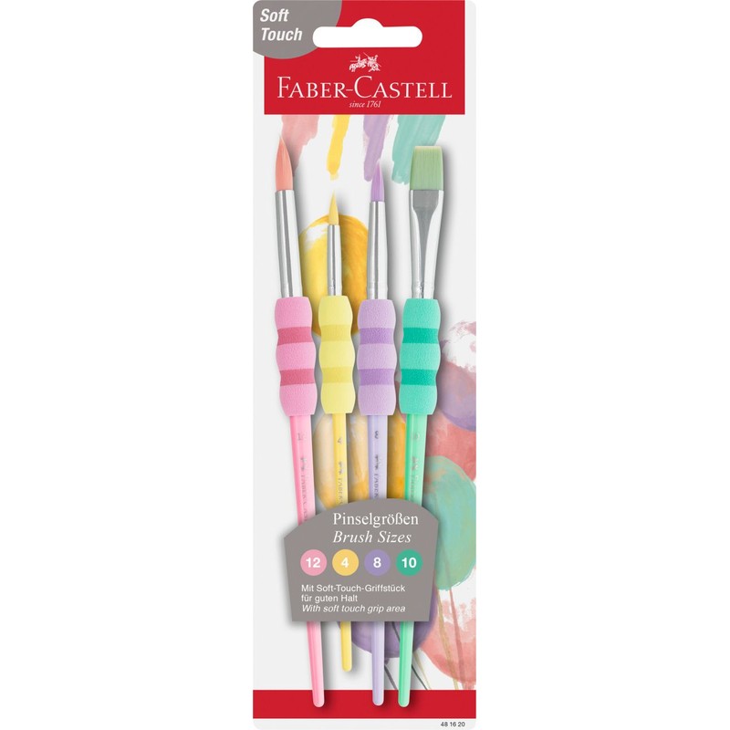 Pędzle szkolne z miękkim uchwytem kolory pastelowe 4 szt.  Faber Castell zestaw
