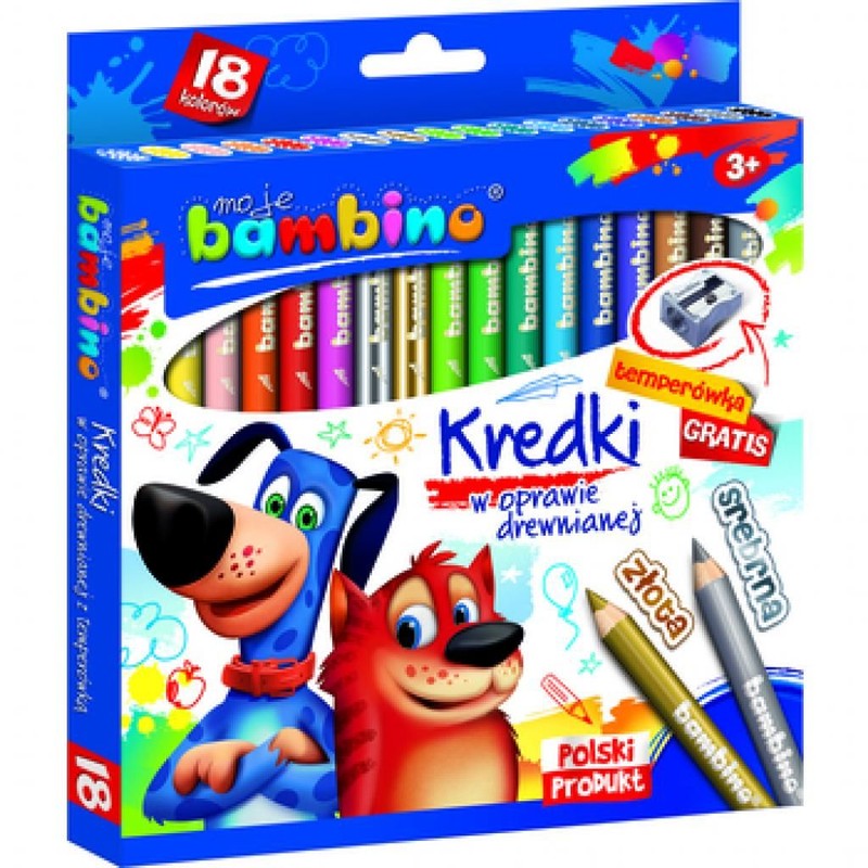 Kredki ołówkowe + temperówka 18 kolorów  Bambino 18 sztuk
