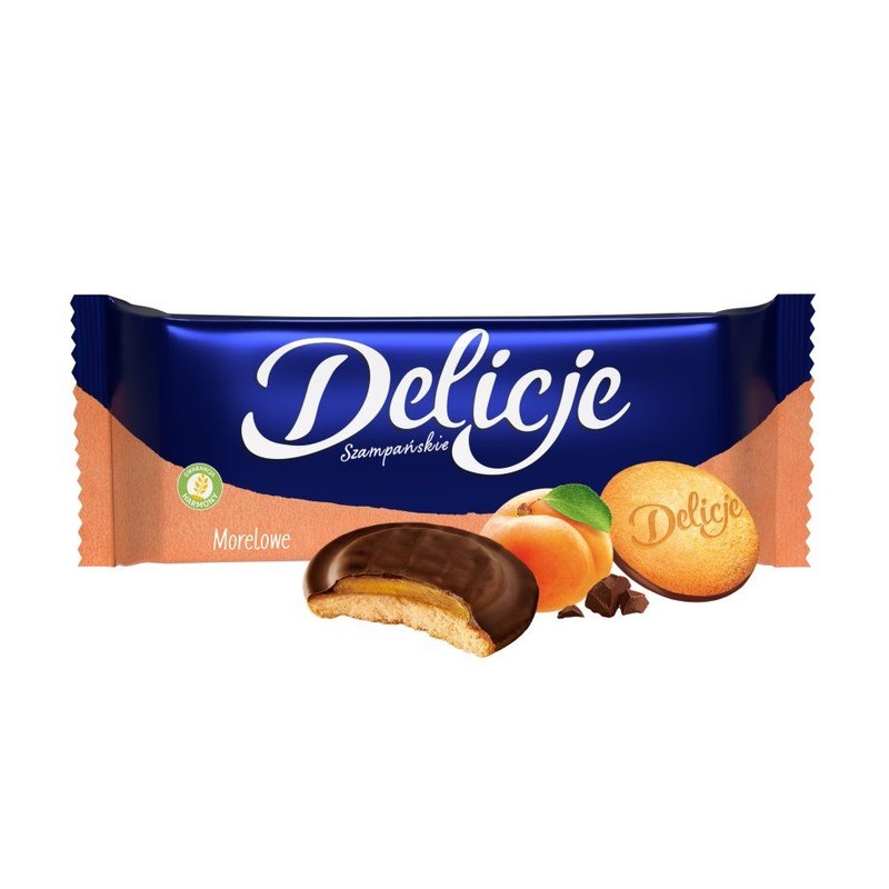 Biszkopty z galaretką morelową w czekoladzie Delicje 147 g