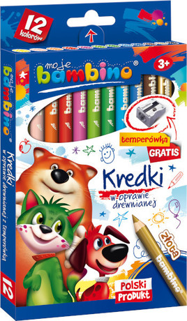 Bambino Kredki w oprawie drewnianej 12 kolorów + temperówka