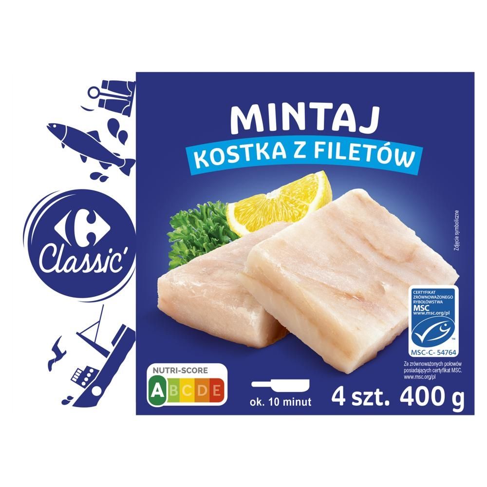 Carrefour Classic Mintaj kostka z filetów 400 g (4 sztuk)