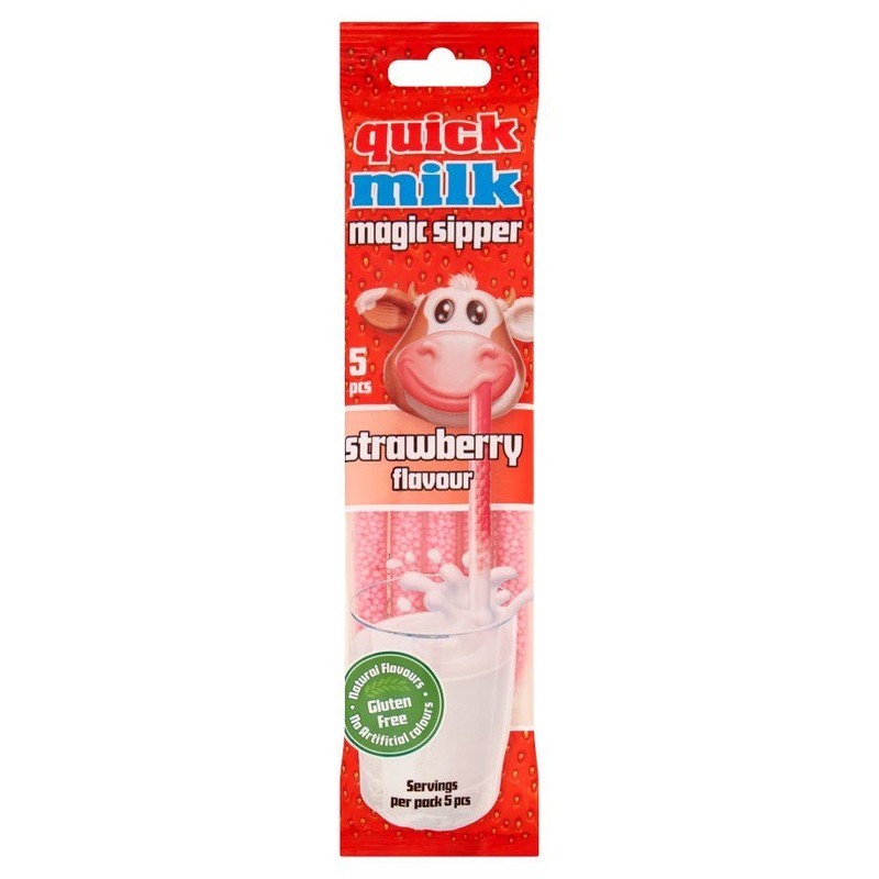 Słomki smakowe do mleka o smaku truskawkowym Quick Milk 5 x 6 g