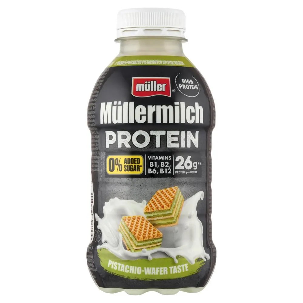 Müller Müllermilch Protein Napój mleczny o smaku pistacjowo-wafelkowym 400 g