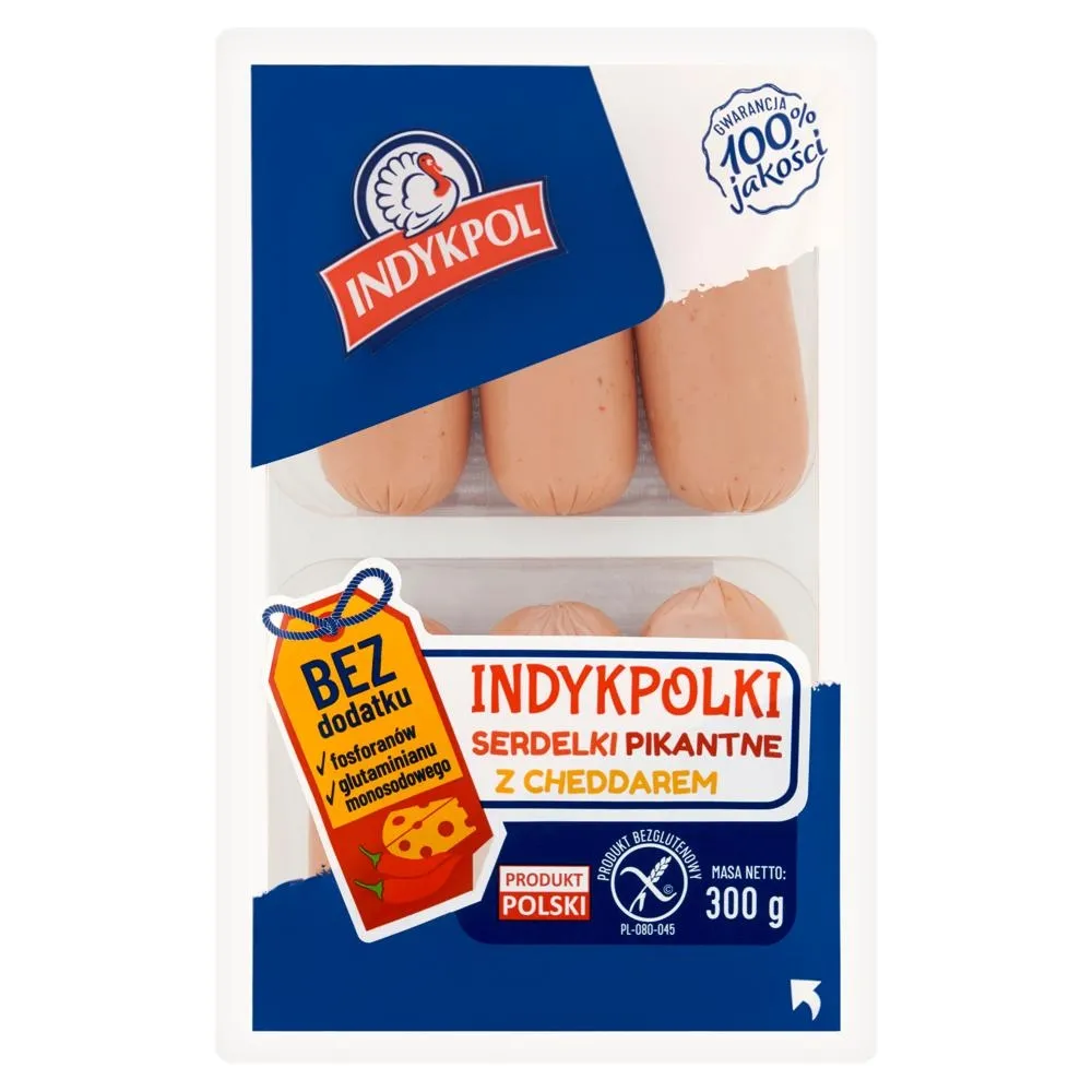 Indykpol Indykpolki Serdelki pikantne z cheddarem 300 g
