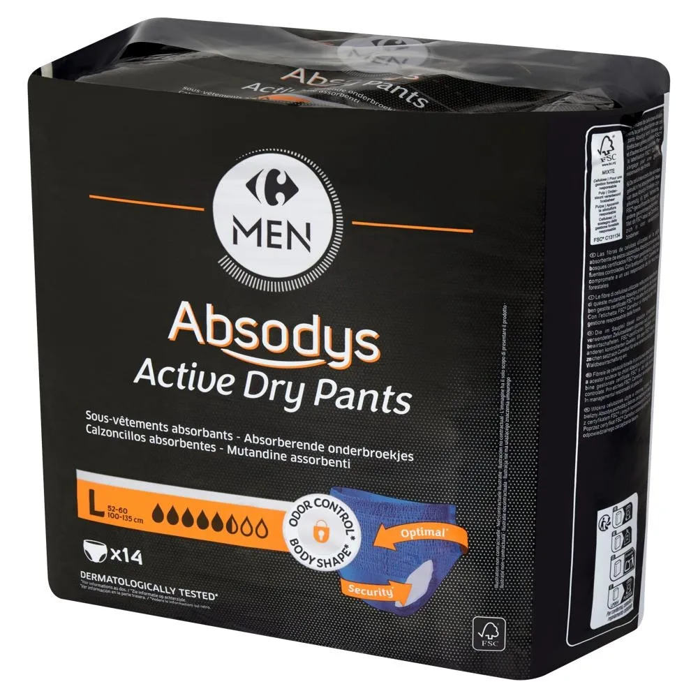 Carrefour Men Absodys Active Dry Pants Bielizna chłonna na nietrzymanie moczu L 14 sztuk