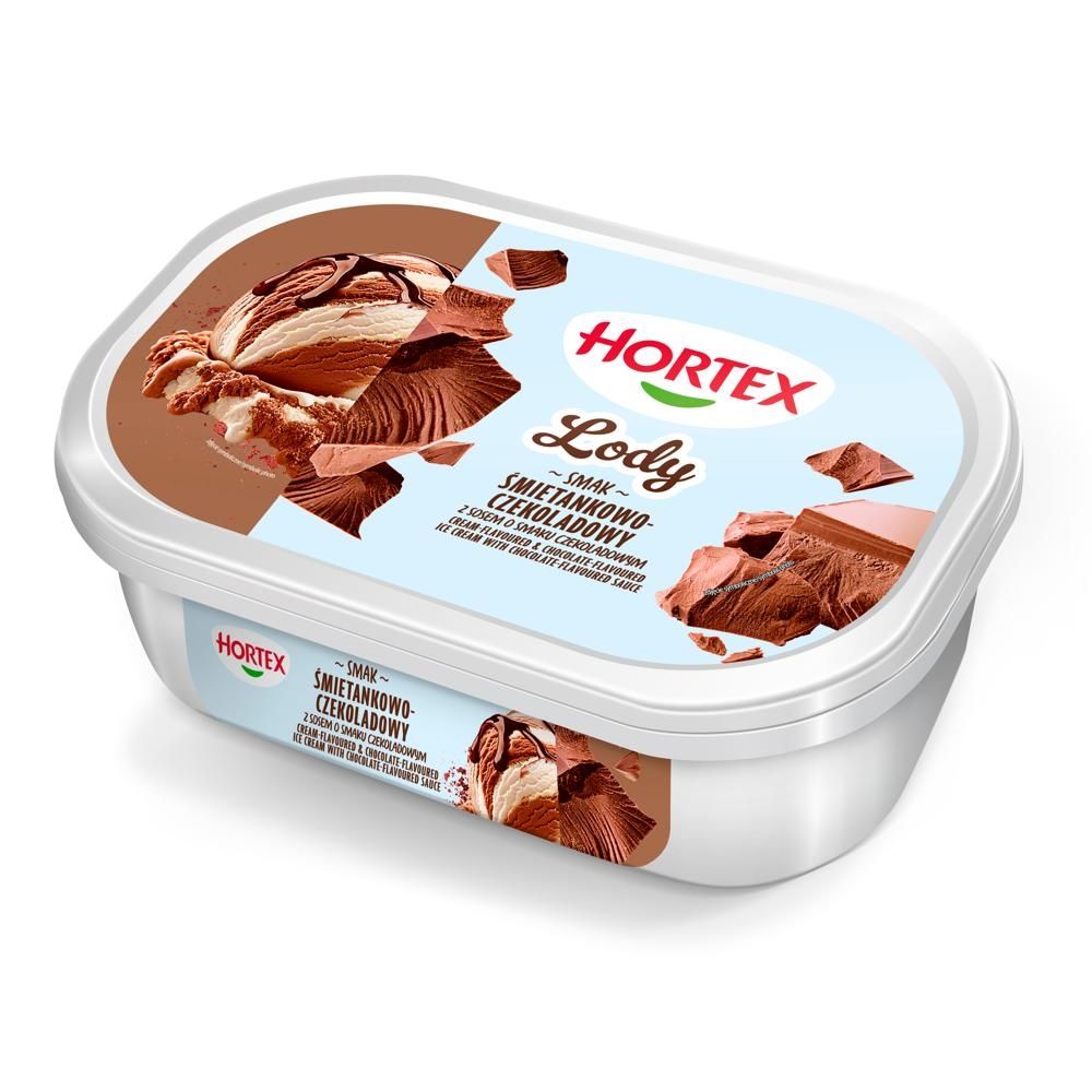 Hortex Lody smak śmietankowo-czekoladowy z sosem o smaku czekoladowym 900 ml