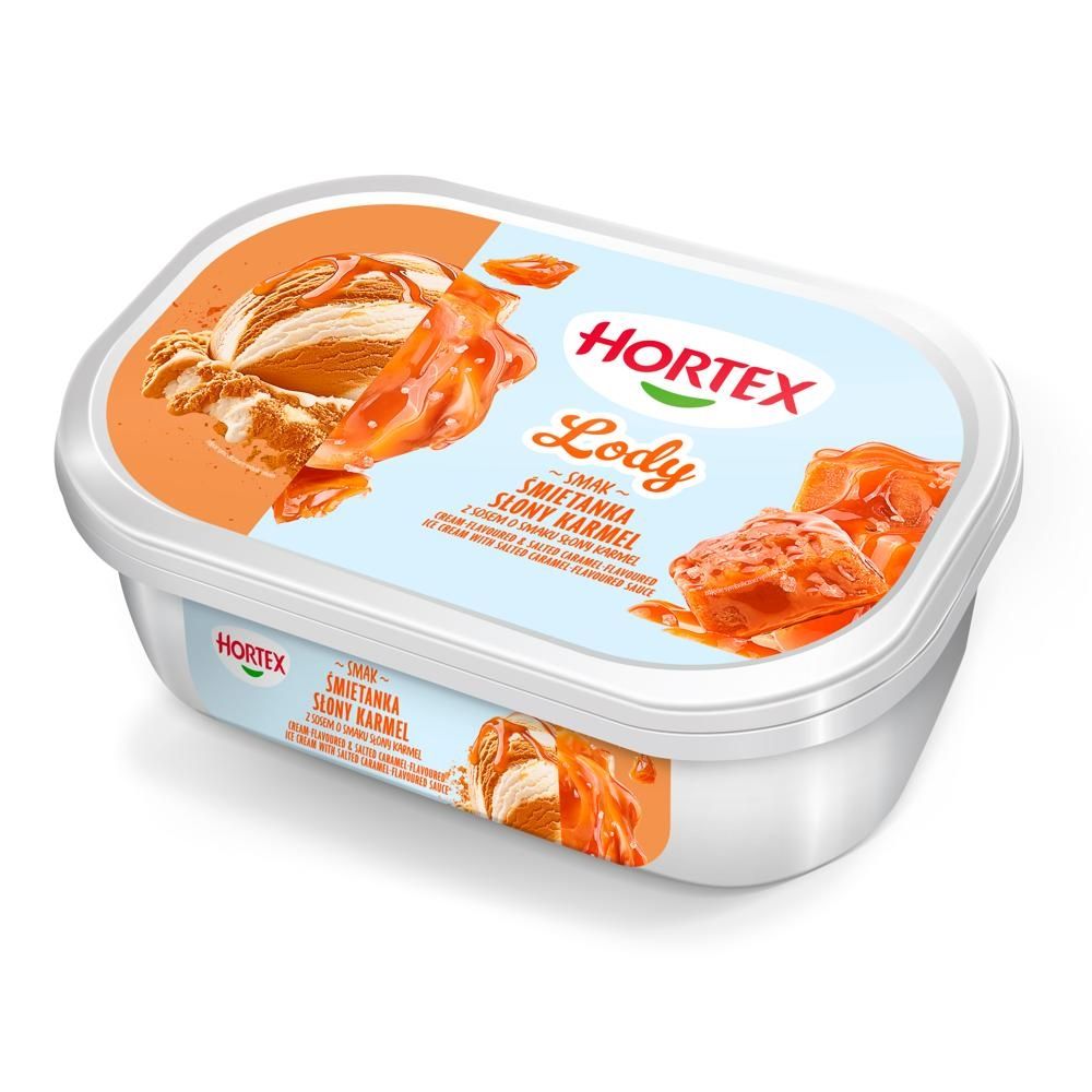 Hortex Lody smak śmietanka słony karmel z sosem o smaku słony karmel 900 ml