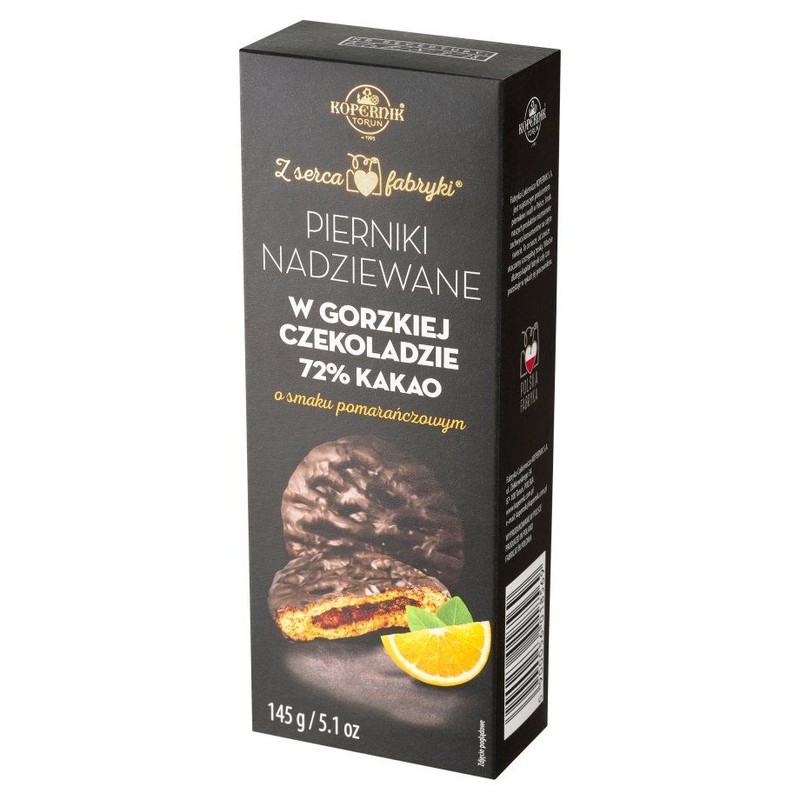 Pierniki nadziewane w gorzkiej czekoladzie smak pomarańczowy Kopernik 145 g